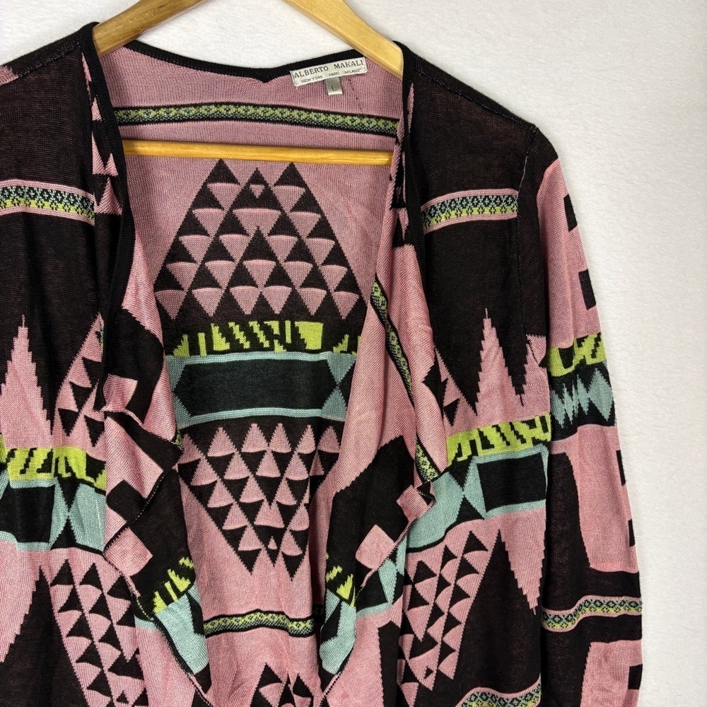 Alberto Makali Southwestern Tribal Knit Pink Black Open Cardigan Sweater - Picture 3 of 7